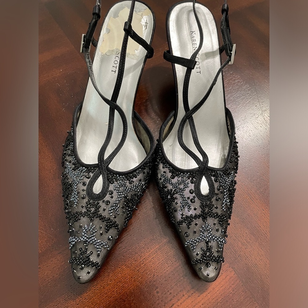 Karen Scott women’s Elegant beaded black sling back shoes size 7 medium - Picture 3 of 6